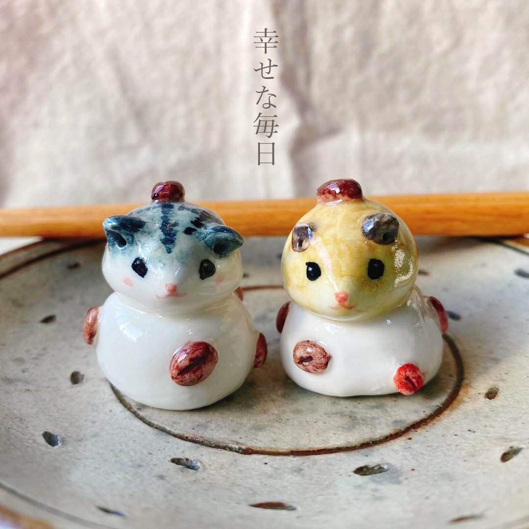 【最终贩售|3/31绝版下架】仓鼠豆大福-枫叶鼠&枫叶鼠 手作瓷雕 - 摆饰 - 瓷 金色