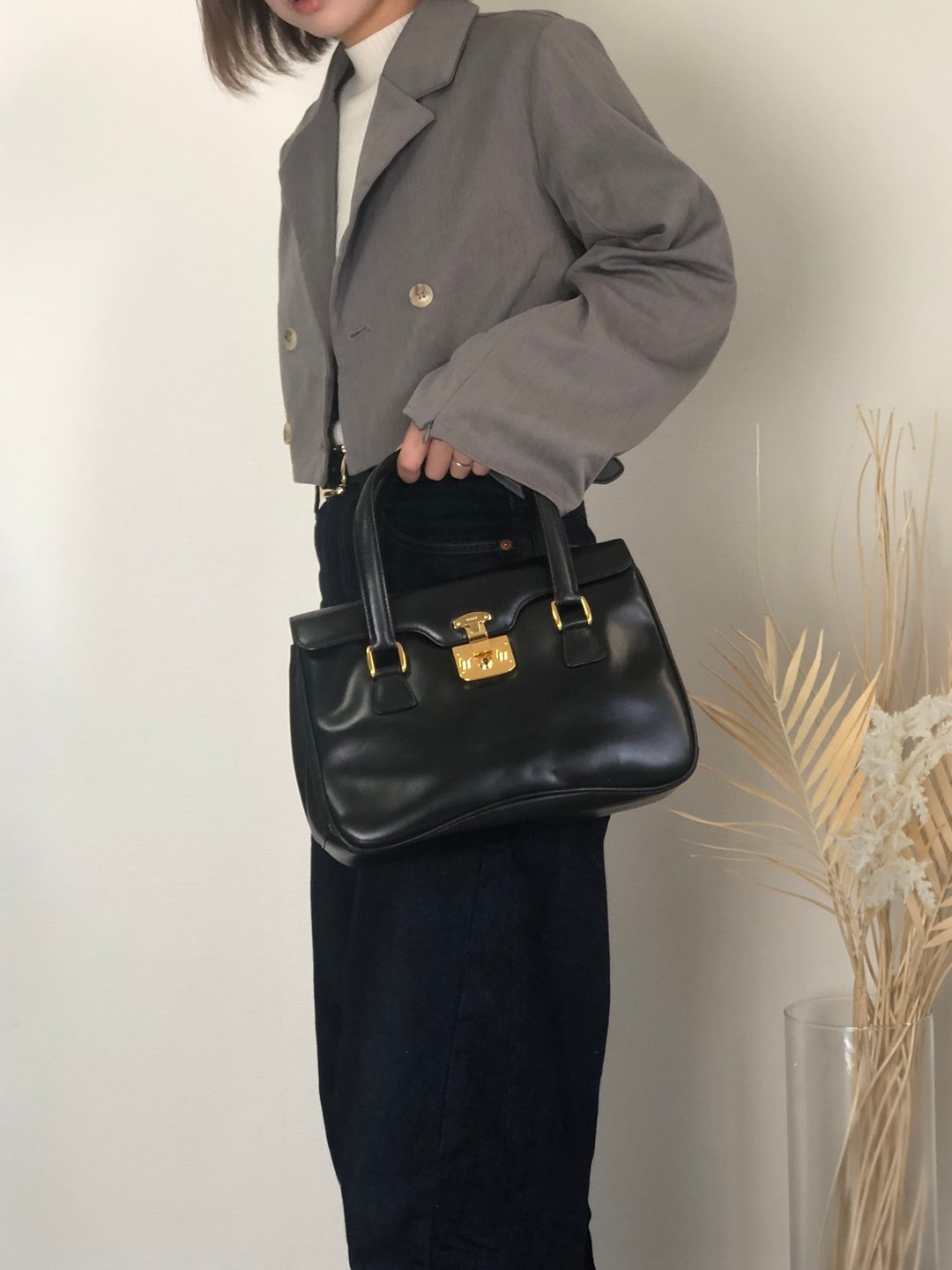 【日本直送 名牌中古包】GUCCI 古驰 手提包 黑色 Lady Lock 皮革 vintage 古着 design 典雅 as68jk - 手提包/手提袋 - 真皮 黑色