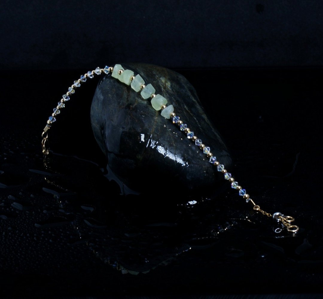曰本 Cenfill 钢丝 葡萄石原矿 14K包金 GF Swarovski 手链 - 手链/手环 - 宝石 
