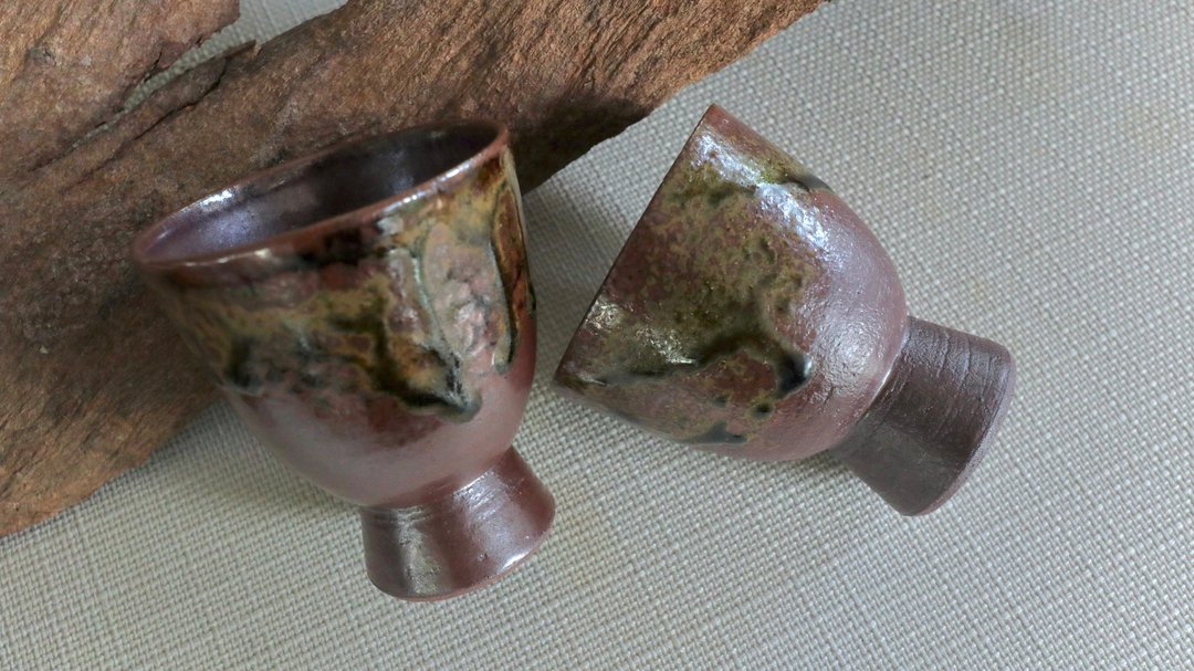 落延高台杯 | 日本粗陶流釉 - 茶具/茶杯 - 陶 