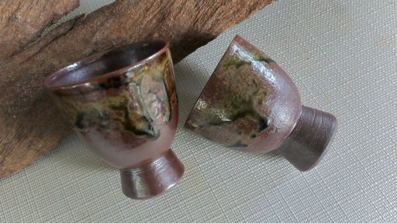 落延高台杯 | 日本粗陶流釉 - 茶具/茶杯 - 陶 