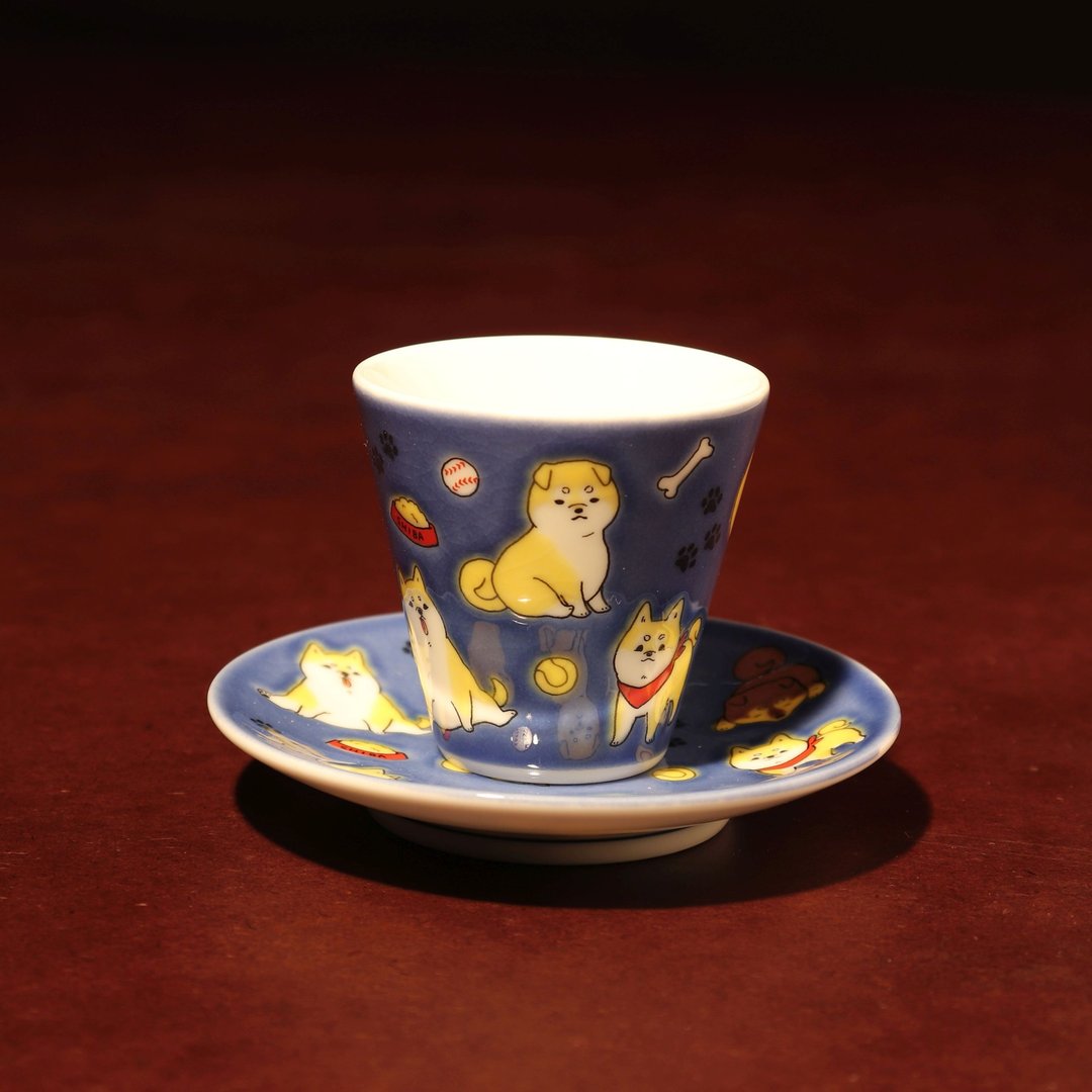 九谷烧 吉祥小杯 小碟 组 戌 - 酒杯/酒器 - 瓷 