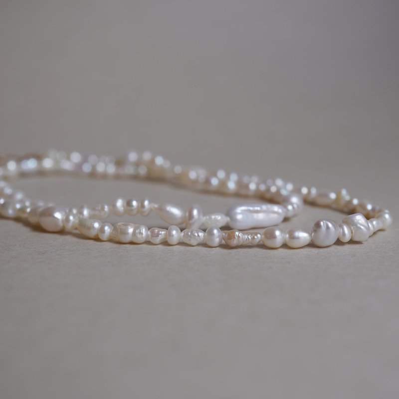 14KGF 米粒珍珠磁吸式手链 - 项链 - 其他金属 白色