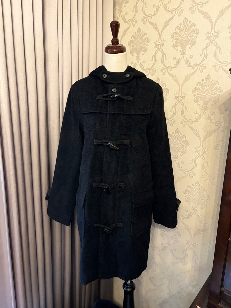 安哥拉兔毛混黑色牛角扣古着大衣 - 女装休闲/机能外套 - 羊毛 黑色