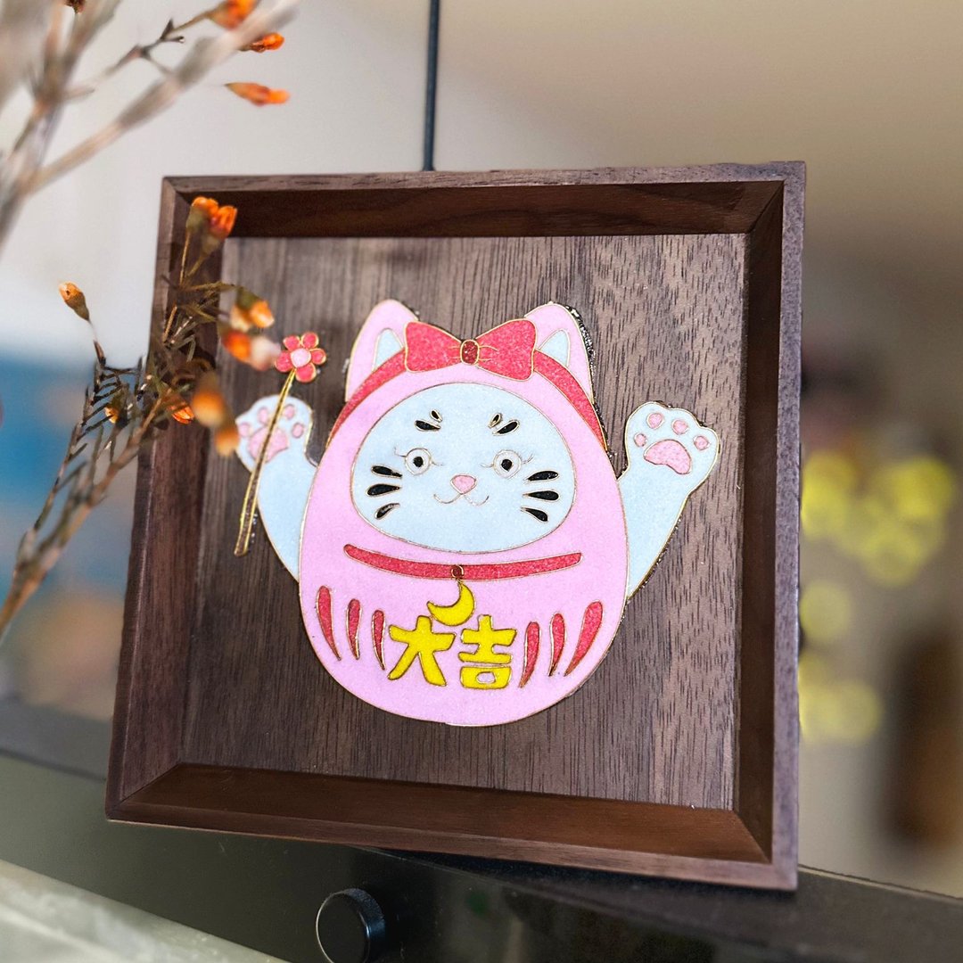景泰蓝十二星座达摩招财猫木盘摆设 - 双子座 - 摆饰 - 木头 