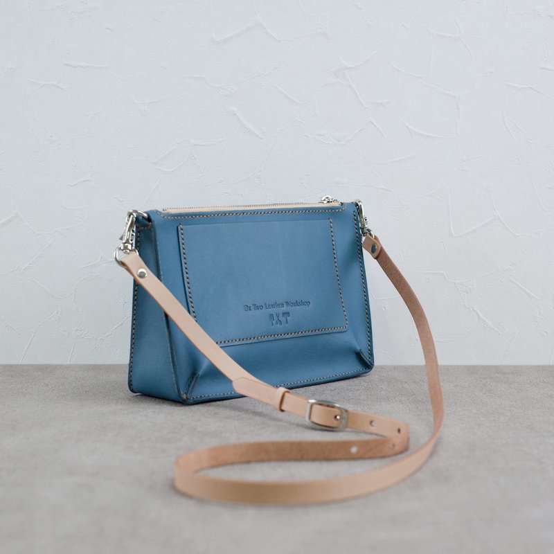 厚度扁侧背 肩背 真皮 手缝 头层牛皮 天空蓝 情人 送礼 - 侧背包/斜挎包 - 真皮 蓝色