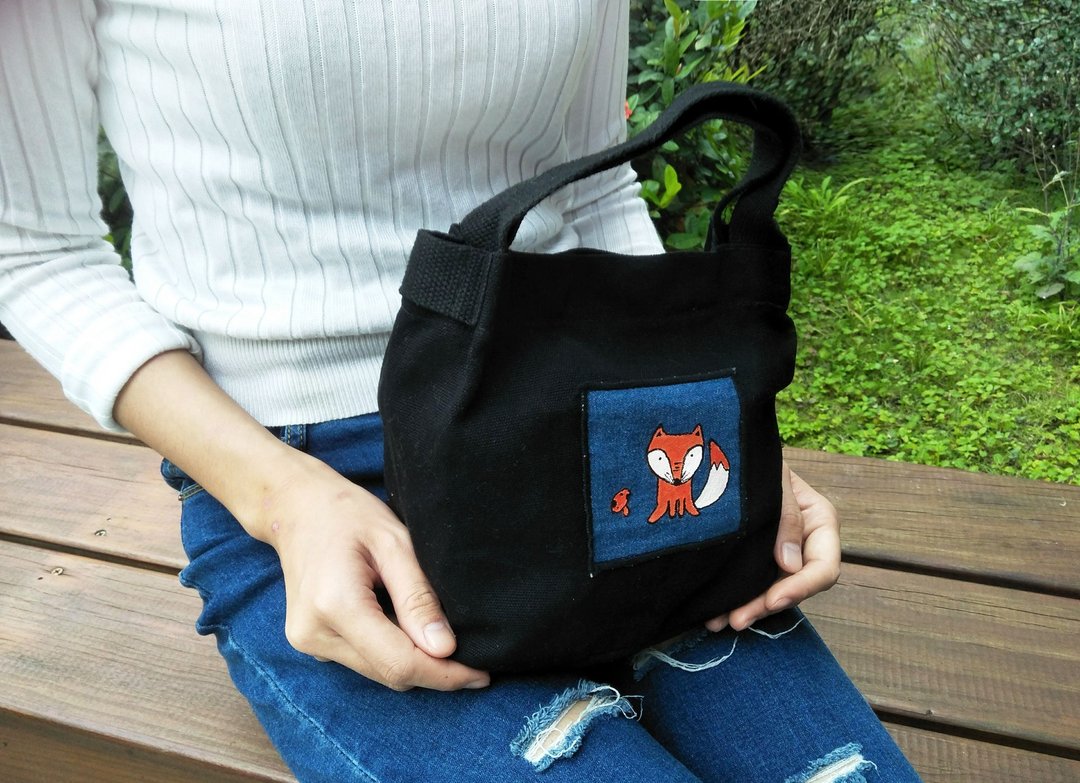 小狐狸香菇肩包 侧背包/手提包 礼物 - 侧背包/斜挎包 - 棉 黑色