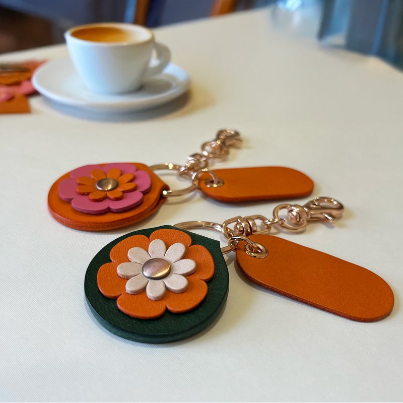 【定制化礼物】Blossom Firework 皮革钥匙圈 /吊饰 - 钥匙链/钥匙包 - 真皮 橘色