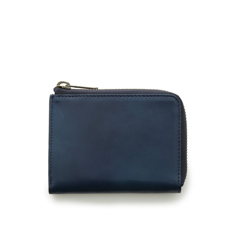 Antique L型短夹-复古深蓝(期间限定 售完为止) - 皮夹/钱包 - 真皮 蓝色