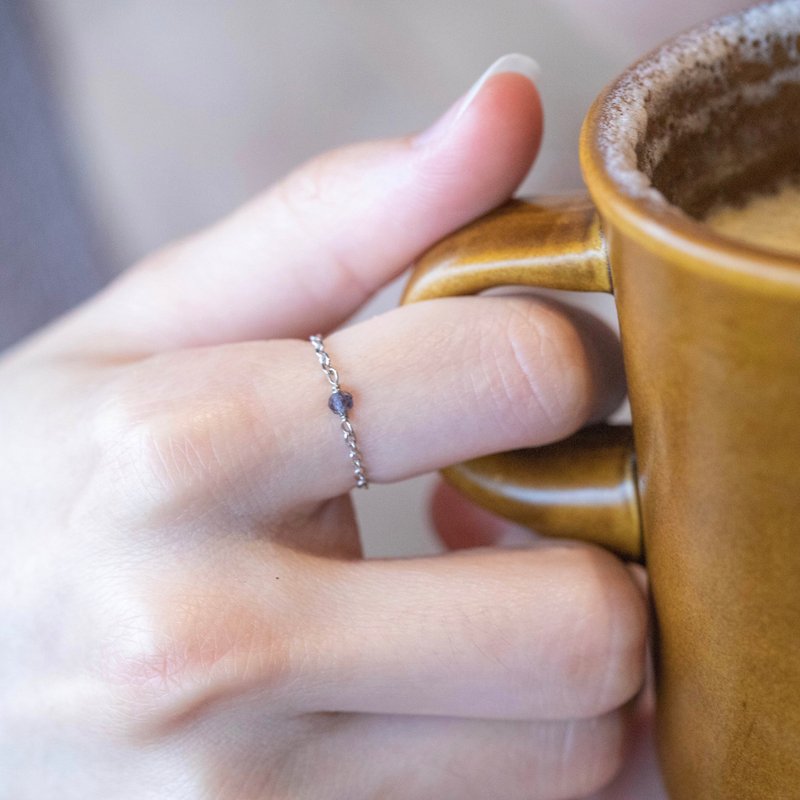 堇青石925纯银果实链戒 - 戒指 - 宝石 银色