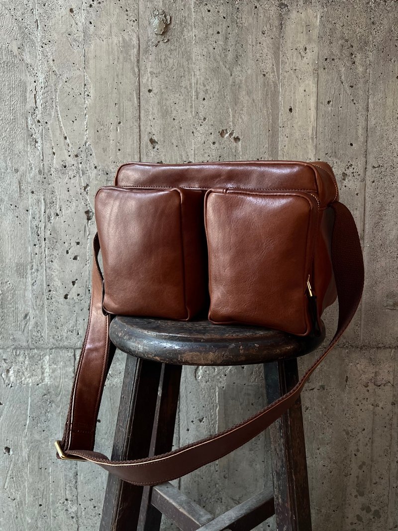 厚片吐司包  茶芯咖啡 意大利植鞣革 真皮侧背包斜背包上班包 - 侧背包/斜挎包 - 真皮 咖啡色