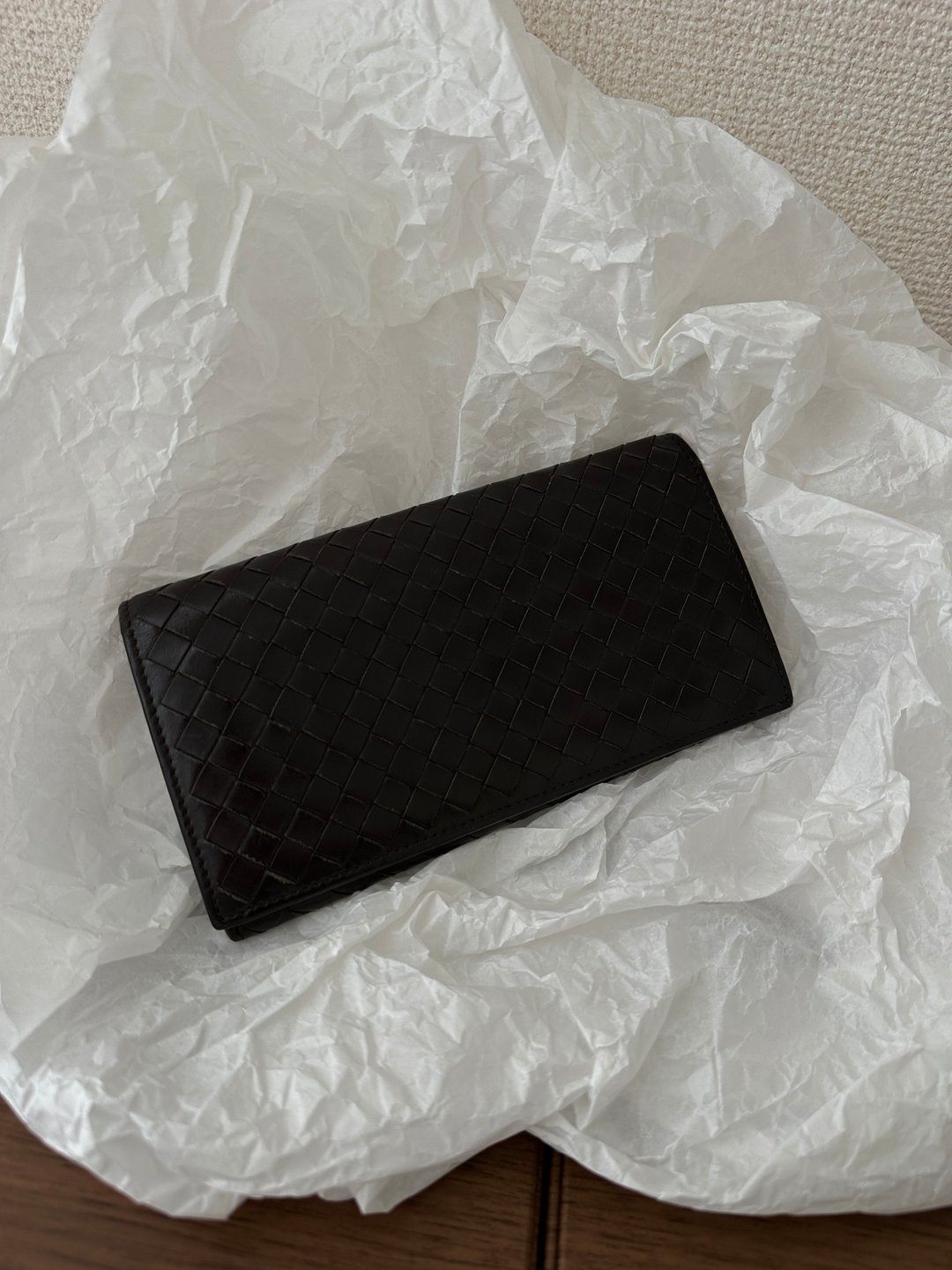 中古品 Bottega Veneta 葆蝶家 Intrecciato 黑啡色羊皮长银包 - 皮夹/钱包 - 真皮 咖啡色