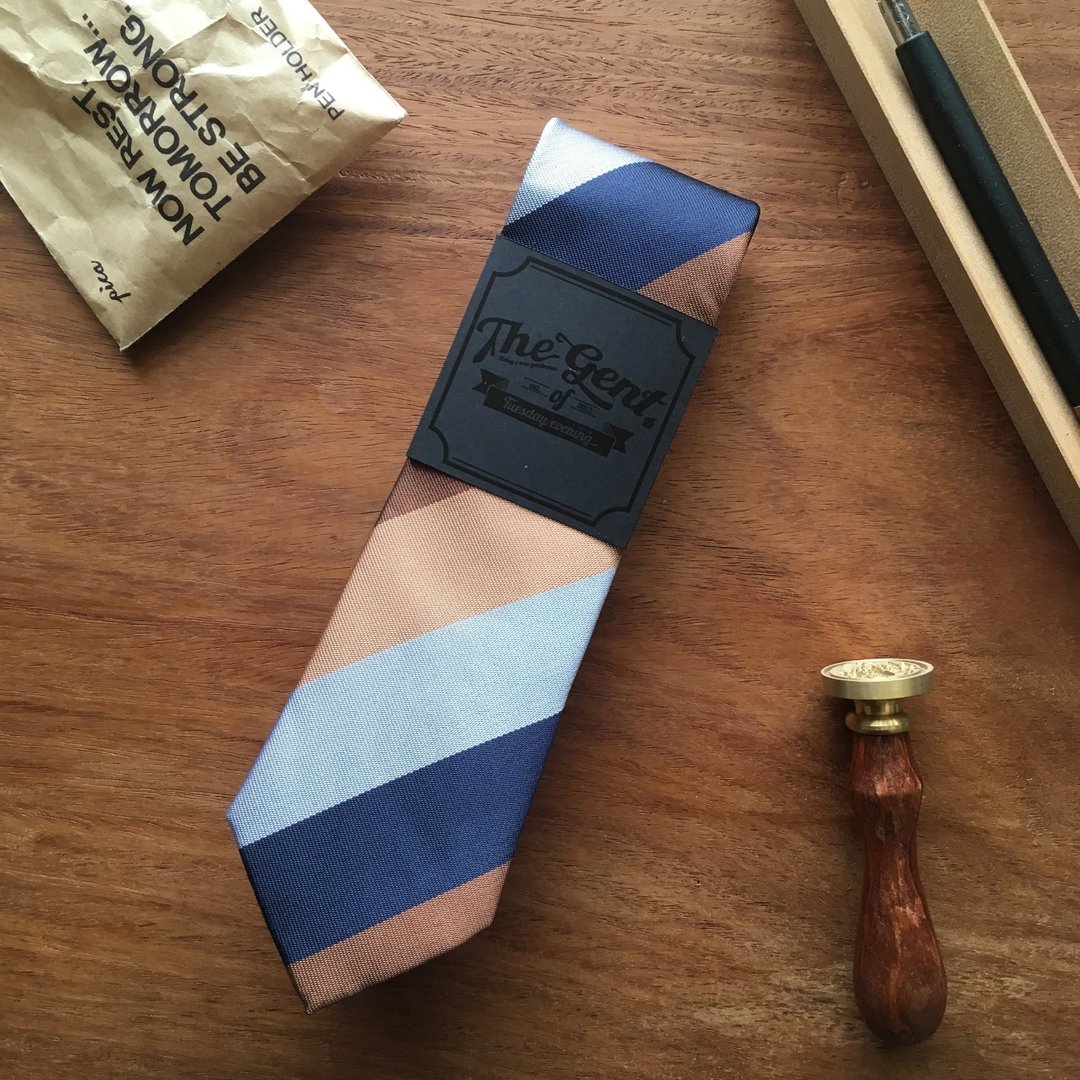 The GENT Brown and Blue Shade Stripe Necktie - 领带/领带夹 - 棉 多色