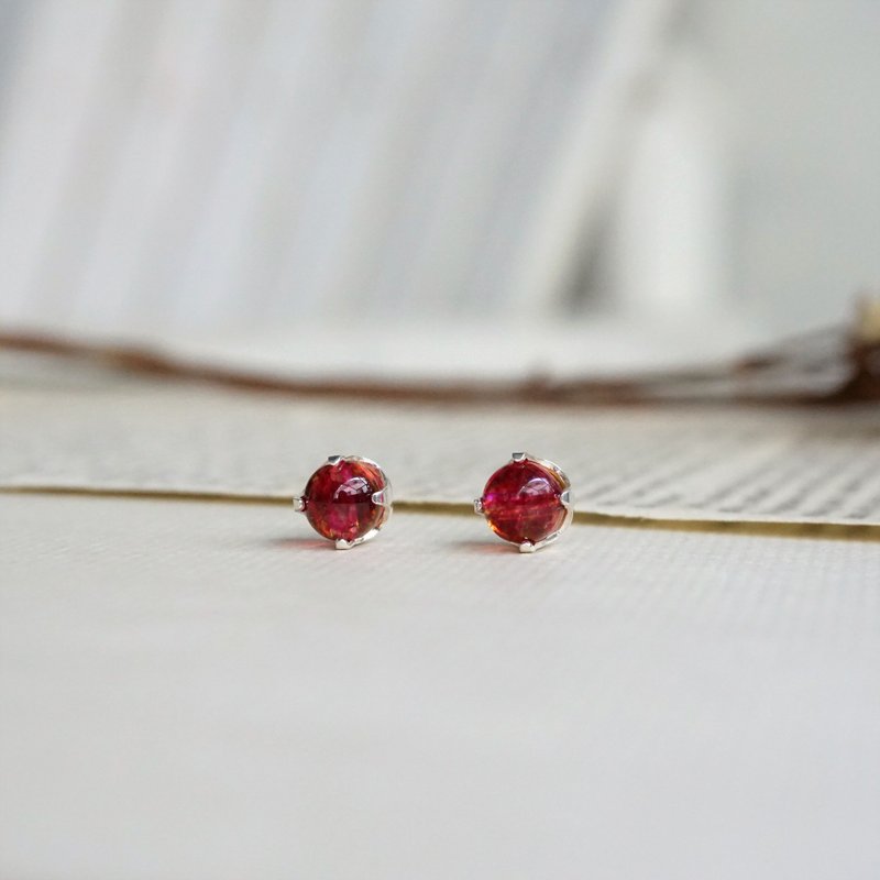 幸运守护石 - 西瓜碧玺色水晶耳针 耳环 — 好运守护石 - 耳环/耳夹 - 水晶 多色