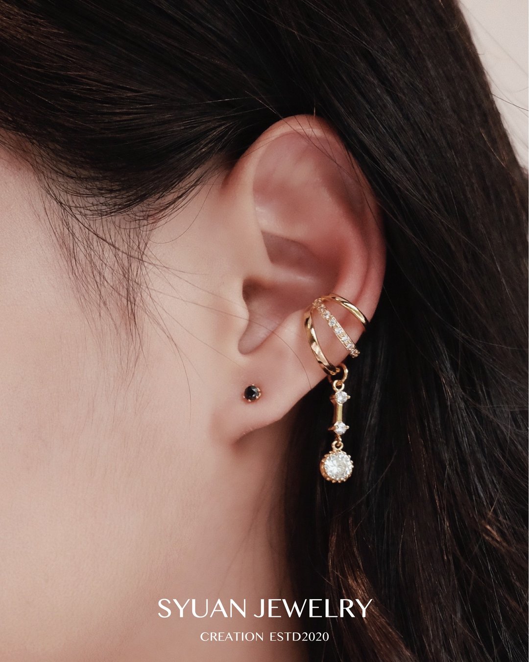 SYUAN JEWELRY |Better me— 镀18K锆石耳骨夹/黑锆石耳环 - 耳环/耳夹 - 其他金属 