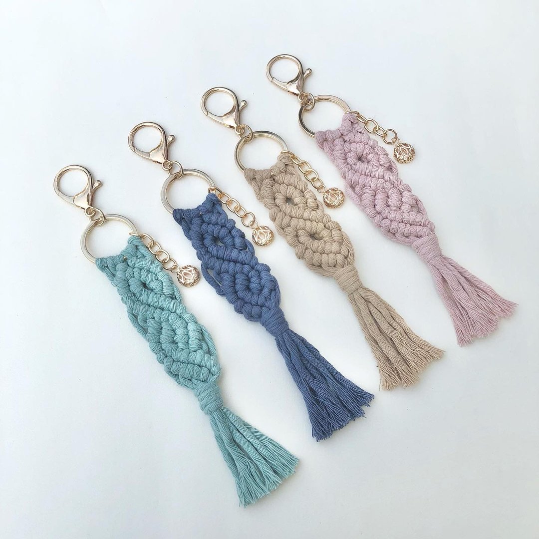 Macrame 雾感棉绳S型编织 吊饰 \ 钥匙圈 - 吊饰 - 棉 粉红色