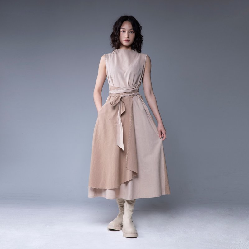 Aman No.45 经典仙女洋2号 木质拼色棉麻 - 洋装/连衣裙 - 棉．麻 