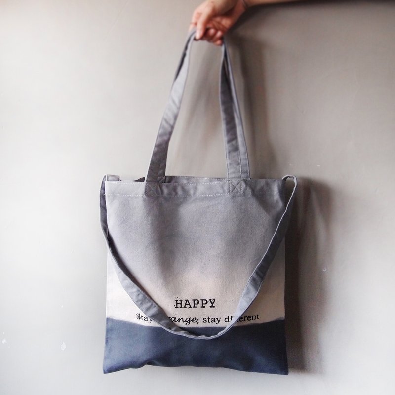 标语系列 双灰 / 棉帆布手染手印托特包 双背 - 侧背包/斜挎包 - 棉．麻 灰色