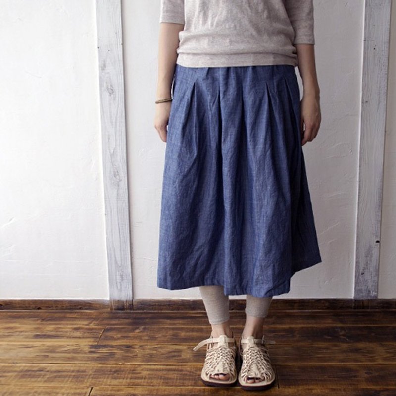 SALE30%OFF【armoire*】棉质百折裙（附内里）[gnm-27] - 裙子 - 棉．麻 蓝色