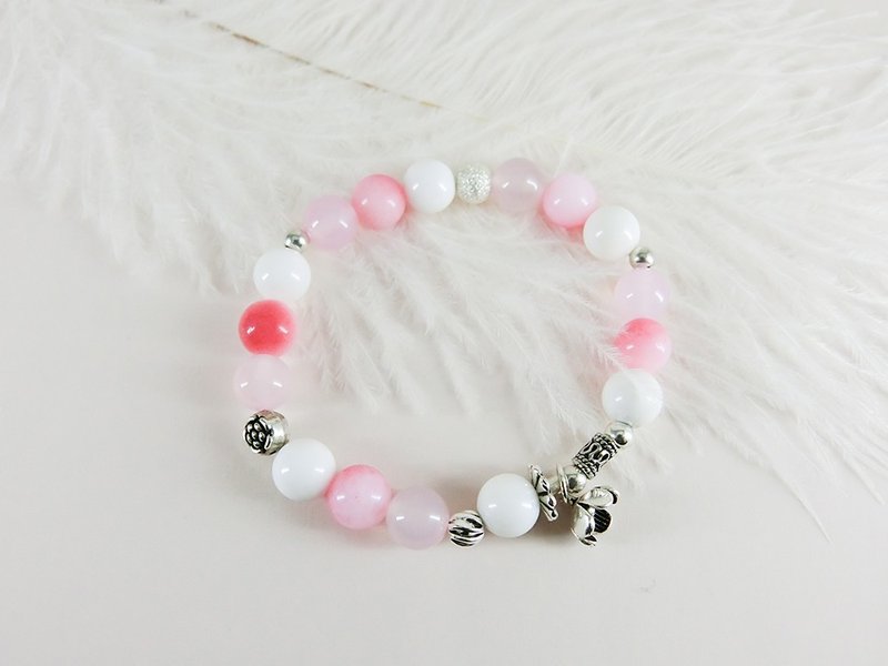 温馨的爱银手链-手作天然石串珠粉红色系-玥unicorn-天然石 925纯银 藏银 - 手链/手环 - 宝石 粉红色