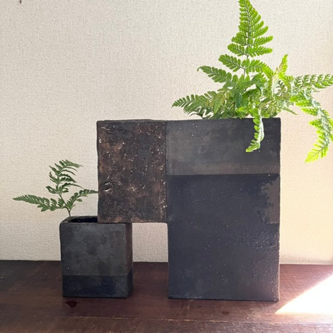 Pinkoi 代购 -  黑釉黑土“BORO”花瓶（挂式花痴修复套装） - 植栽/盆栽 - 陶 