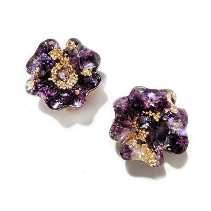 春日系列黑夜耳环(可改夹)耳针316不锈医疗钢 - 耳环/耳夹 - 树脂 紫色