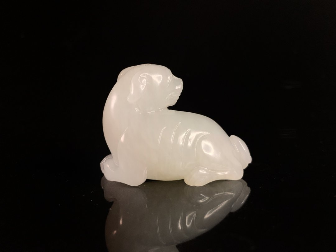 19世纪  白玉犬 - 摆饰 - 玉石 