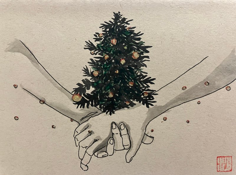 圣诞树-牵手/圣诞礼物 - 卡片/明信片 - 纸 卡其色