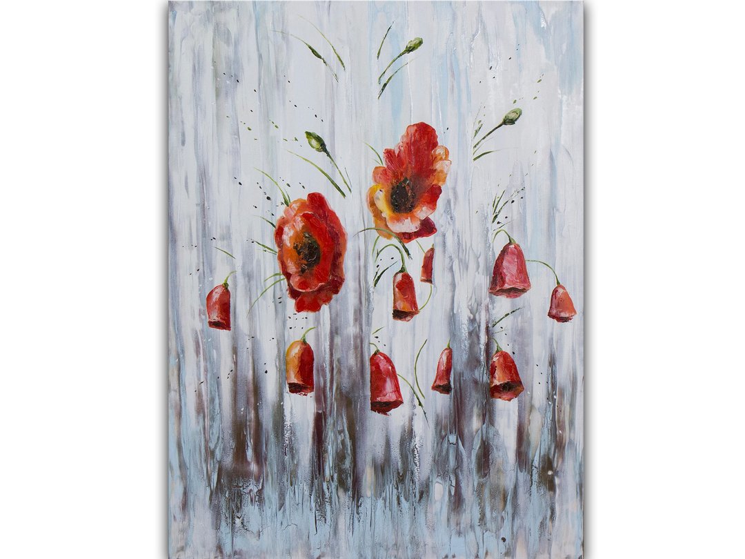 罂粟花/红色罂粟花画/抽象画/花卉挂画/油画原作/手工油画/纯手绘 - 海报/装饰画/版画 - 其他金属 红色