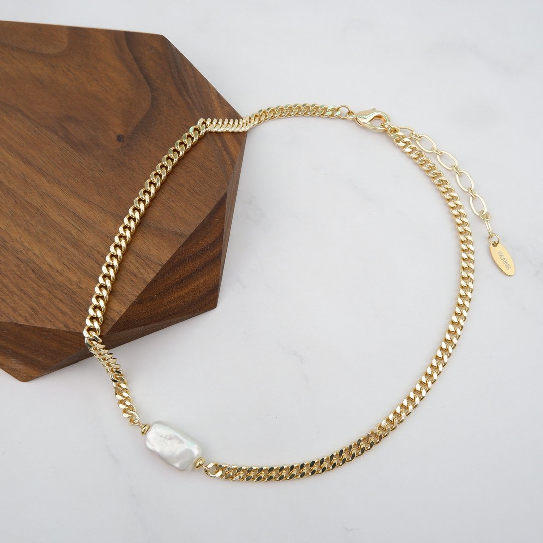 Rectangle Pearl Short Necklace - 项链 - 珍珠 金色