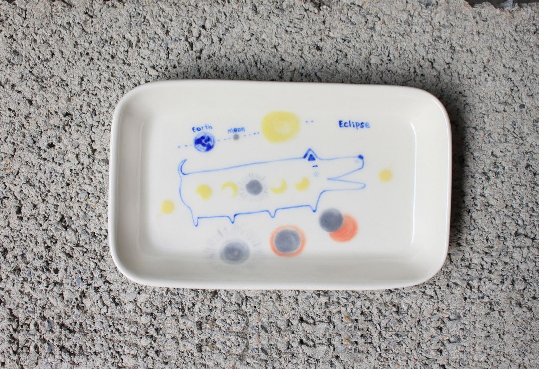 星空飨宴。天文食器 {天狗食日} 长盘 - 浅碟/小碟子 - 瓷 白色