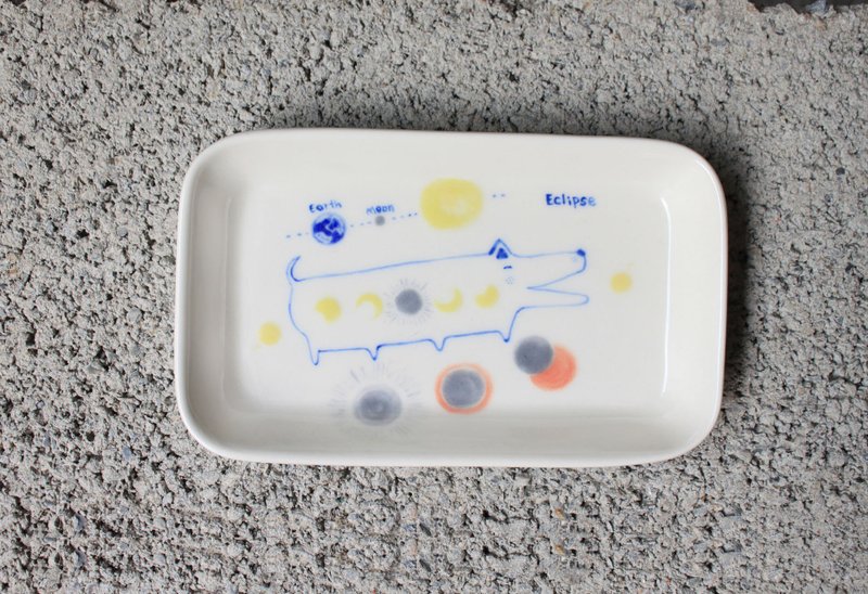 星空飨宴。天文食器 {天狗食日} 长盘 - 浅碟/小碟子 - 瓷 白色
