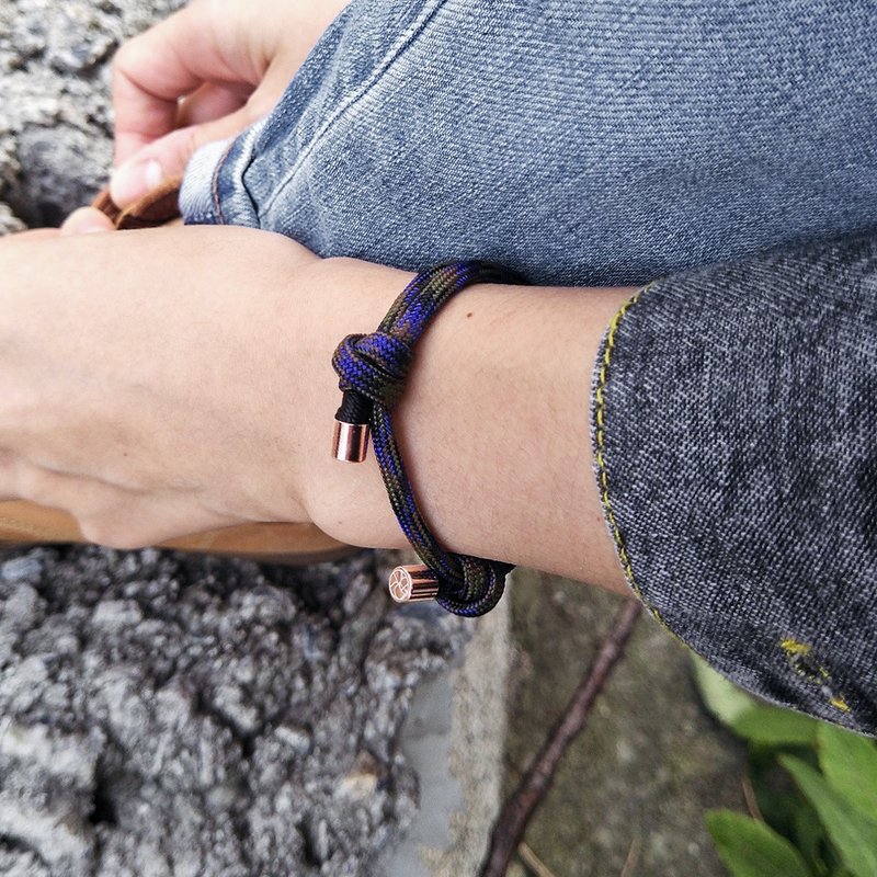 疯流Flow | 玩绳手环 x 迷彩蓝(玫瑰金) 美制特色军规伞绳 钢扣 - 手链/手环 - 聚酯纤维 蓝色