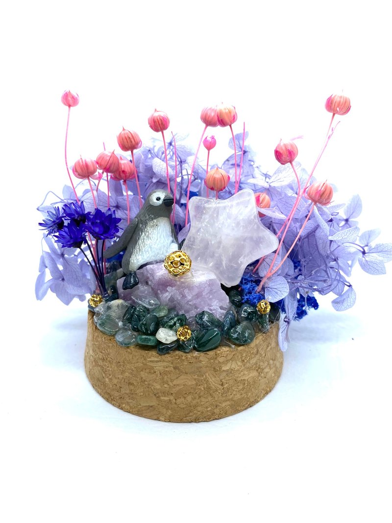 海底花园-企鹅与白水晶星星/紫锂辉石-手工玻璃罩公仔/水晶/干燥 - 摆饰 - 水晶 