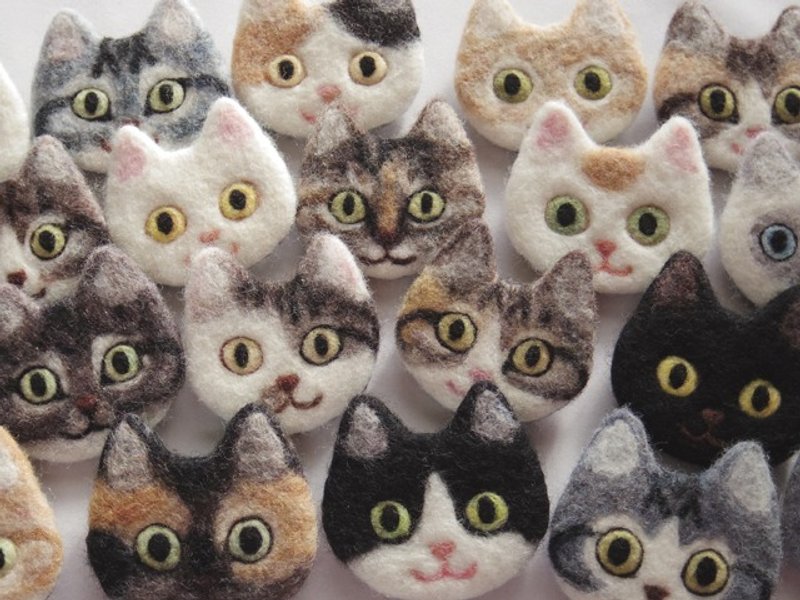 -Custom-made- cat face felt brooch - 胸针 - 羊毛 
