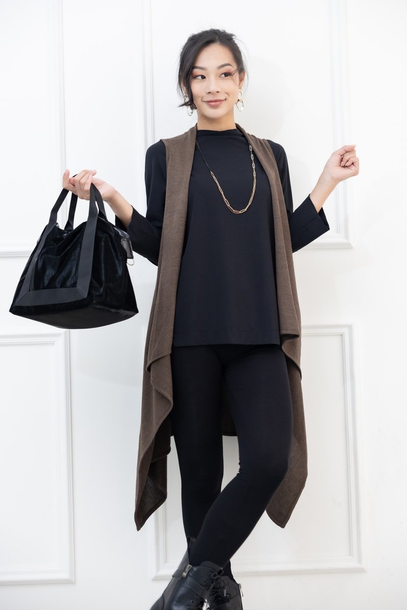 不规则下摆背心 咖啡色 - 女装背心 - 其他材质 咖啡色