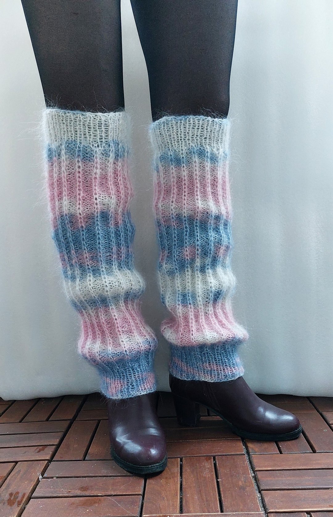 长款针织马海毛 leg warmers，白色 - 蓝色 - 粉色鞋套 - 丝袜 - 羊毛 多色