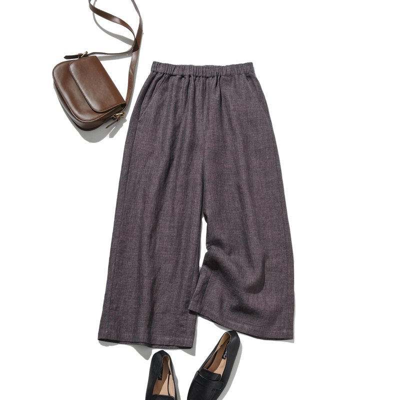 【2025新色】腰部舒适显瘦宽裤 亚麻长裤 适合秋冬 灰褐色 200907-9 - 女装长裤 - 棉．麻 灰色