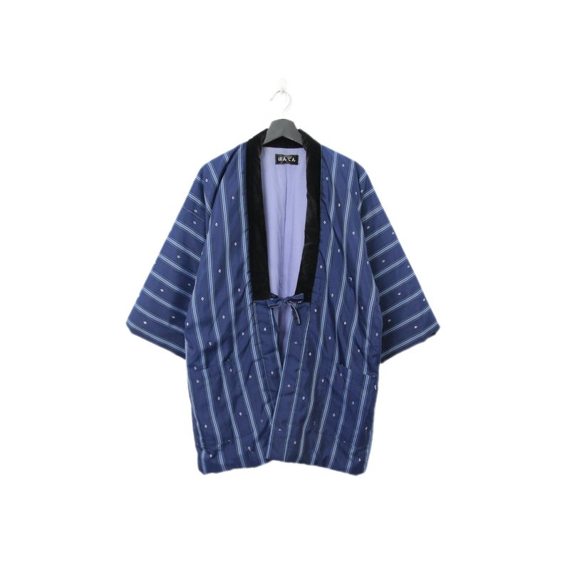 Back to Green-日本带回袢天 蓝底 深浅线条 图纹 pt-37/vintage - 男装外套 - 棉．麻 