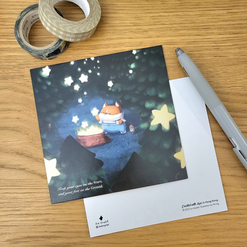 柯基飘飘森林里捉星星金句方形明信片 动物控 - 卡片/明信片 - 纸 多色