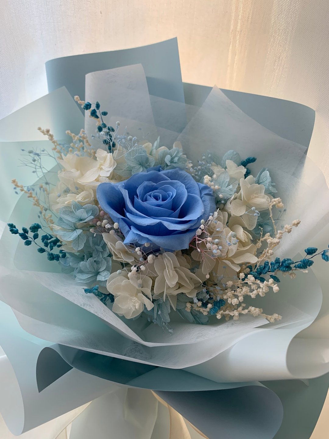 湛蓝海洋永生玫瑰花束 求婚花束 生日花束 附卡片提袋 - 干燥花/捧花 - 植物．花 蓝色