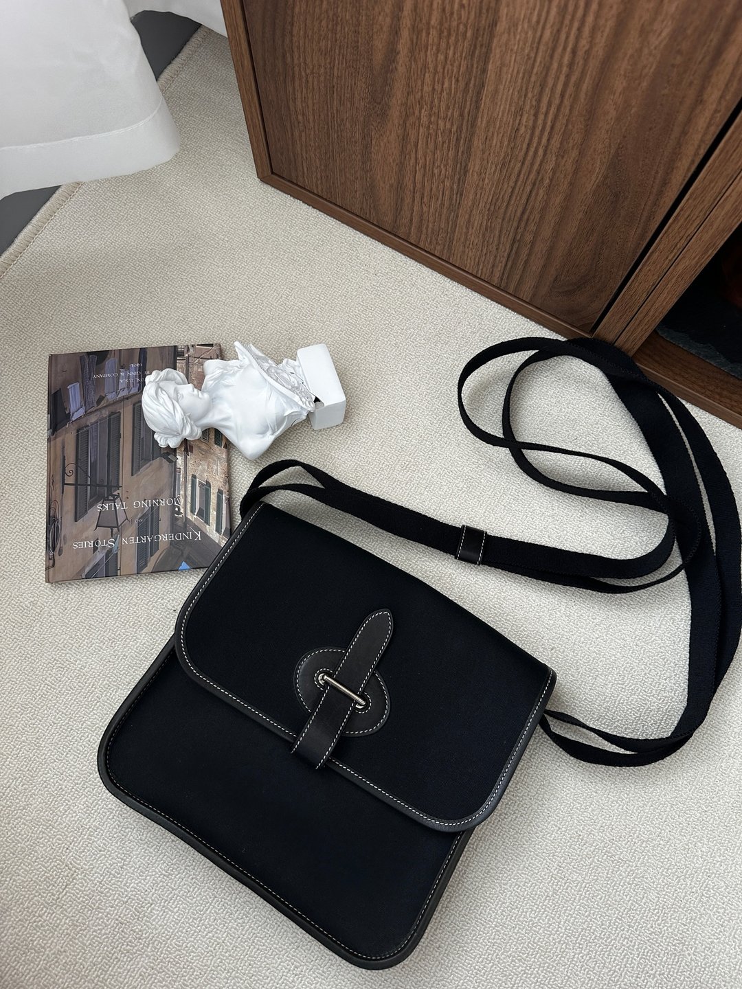 中古包 Hermès 爱马仕 布拼皮邮差包 - 手提包/手提袋 - 真皮 黑色