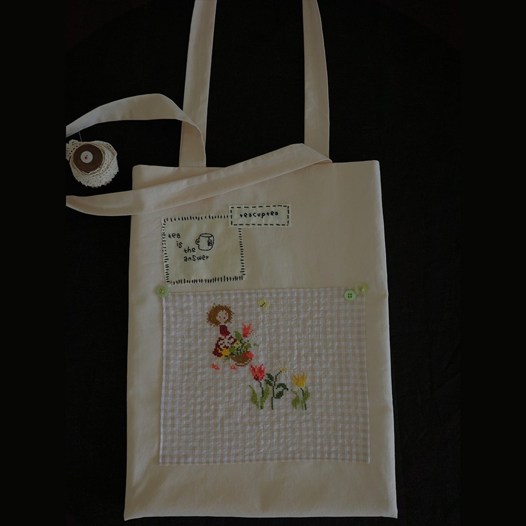 花园系列 tea is the answer植物染 刺绣手工Tote布袋 - 侧背包/斜挎包 - 棉 多色