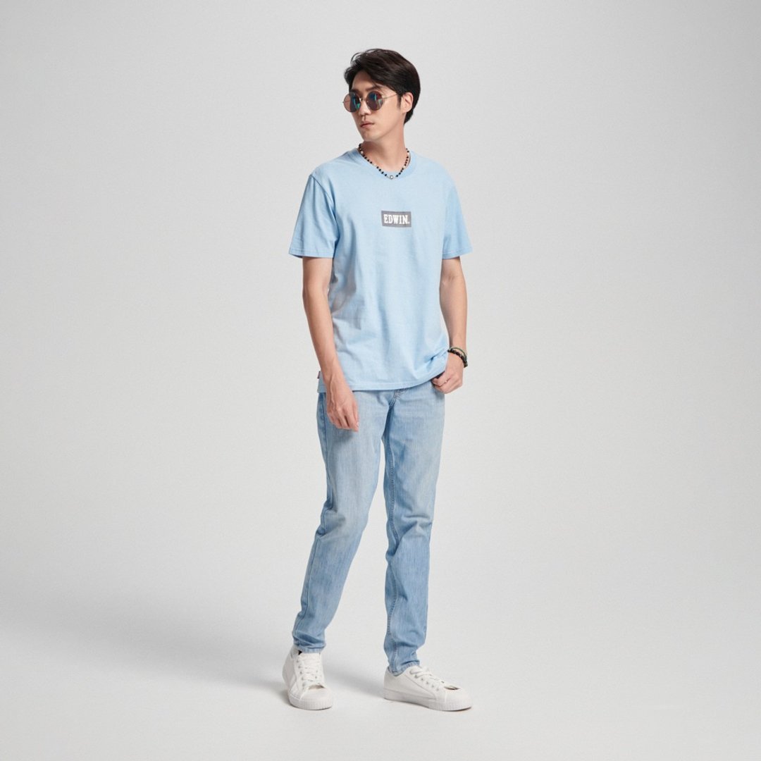EDWIN 男装 BOX LOGO 短袖 T 恤 (浅蓝色) #上衣 - 男装上衣/T 恤 - 棉 蓝色