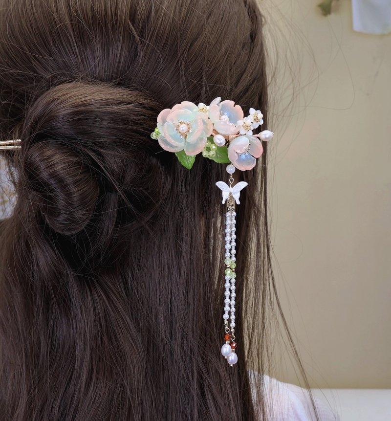 珊瑚芍药发簪/发钗/发夹 (两色/可做一对) - 发饰 - 琉璃 粉红色