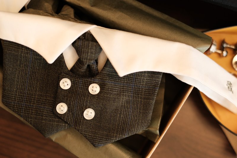 宠物订制孖襟西装领/大麻灰格 Signature double-breast collar - 衣/帽 - 棉．麻 灰色