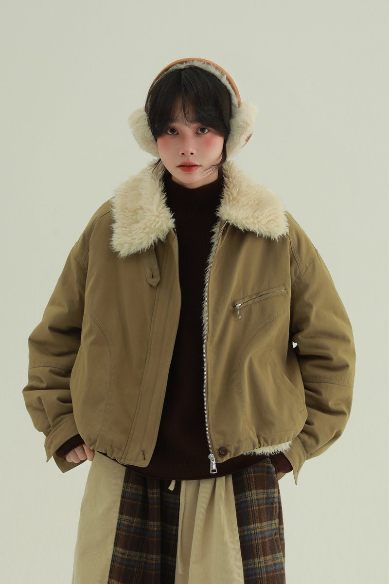 3顏色 毛絨造夢機 全毛絨夾克 日系休閒簡約秋冬保暖外套 - 女装休闲/机能外套 - 棉．麻 蓝色