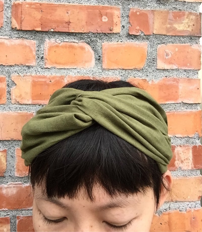 棉麻军绿宽宽头带发带 - 发饰 - 棉．麻 绿色
