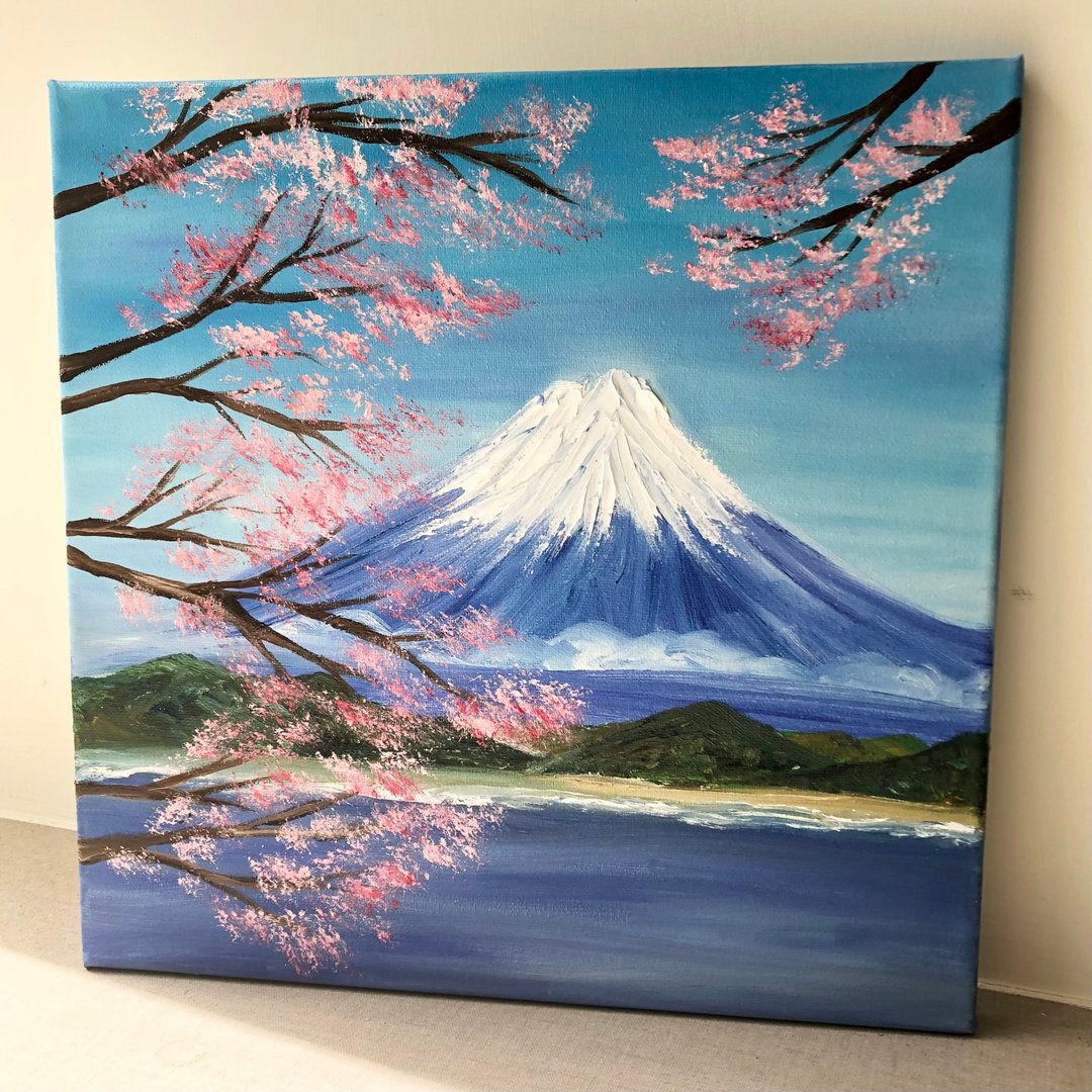 【富士山】樱花盛开 油画 无框画 - 海报/装饰画/版画 - 其他材质 蓝色