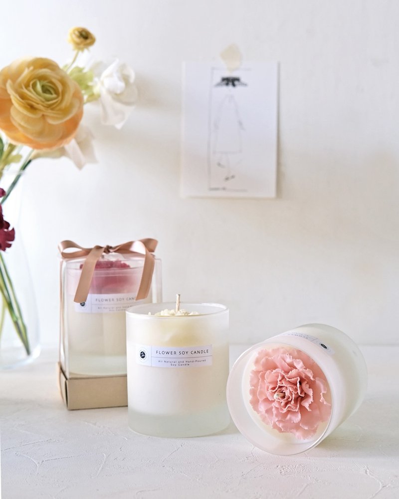 母亲节限定婚礼小物康乃馨手捏蜜蜡花香氛蜡烛 - 蜡烛/烛台 - 蜡 